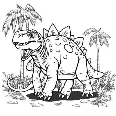 Kolorowanka: Dinozaur – Ankilozaur chroni się przed drapieżnikami