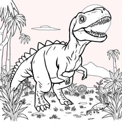 Kolorowanka: Dinozaur – Dinozaur ścigający swoją ofiarę