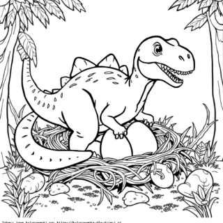 Kolorowanka Dinozaur przy gnieździe