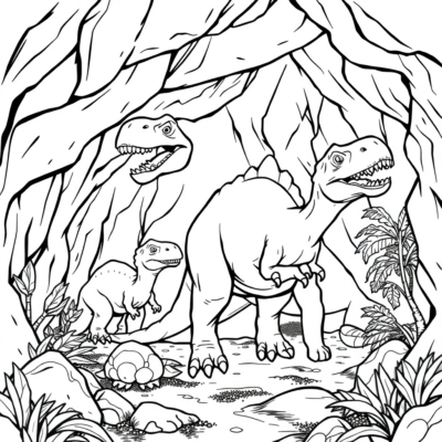 Kolorowanka: Dinozaur – Dinozaury żyjące w jaskini