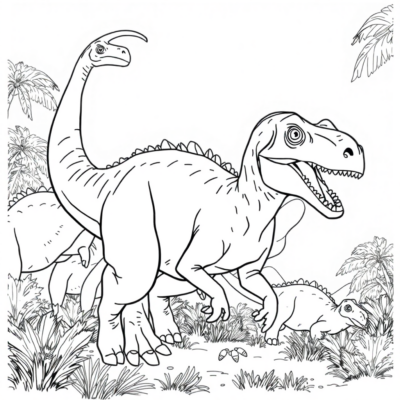 Kolorowanka: Dinozaur – Dromaeosaurus poluje w stadzie