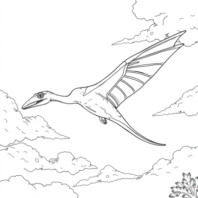 Kolorowanka: Dinozaur – Pteranodon lata wysoko w niebie