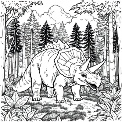 Dinozaury – Triceratops w prehistorycznym lesie