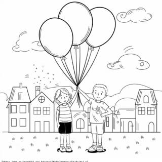 Kolorowanka Dzieci Z Balonami