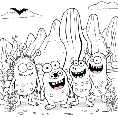 Kolorowanka: Dla dzieci 4-5 lat – Wesołe potworki w krainie zabawy