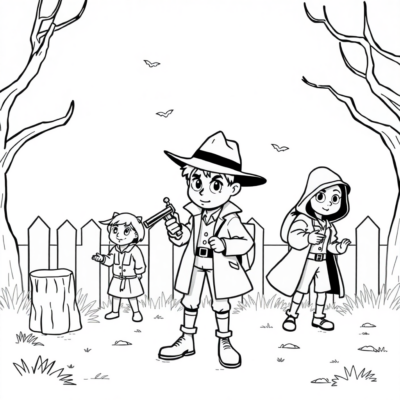 Kolorowanka: Dla starszych dzieci – Detektywi rozwiązują zagadkę