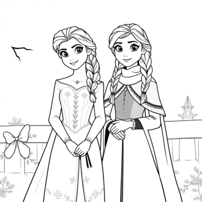 Kolorowanka: Elsa i Anna w świątecznych strojach