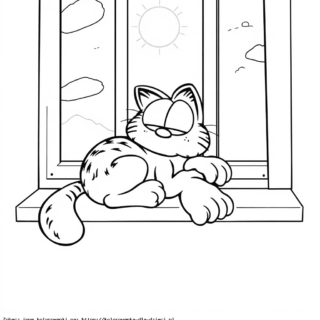Kolorowanka Garfield na parapecie