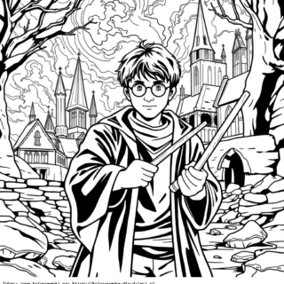 Kolorowanka Harry Potter przed zamkiem