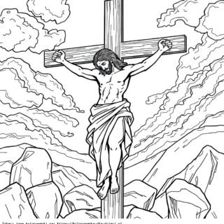Kolorowanka: Jezus – Jezus na krzyżu na Golgocie