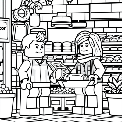 Kolorowanka: LEGO sklep spożywczy i klient