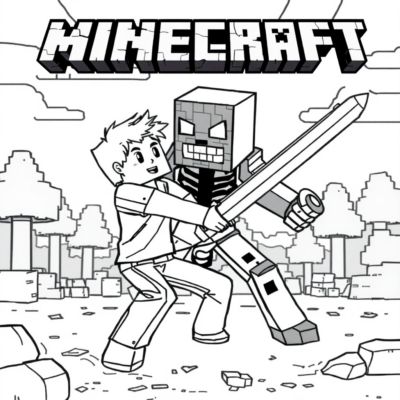 Kolorowanka: Minecraft – Alex walczy z Endermanem