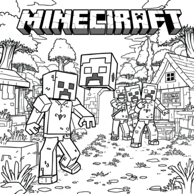 Kolorowanka: Minecraft – Zombi przychodzą do wioski