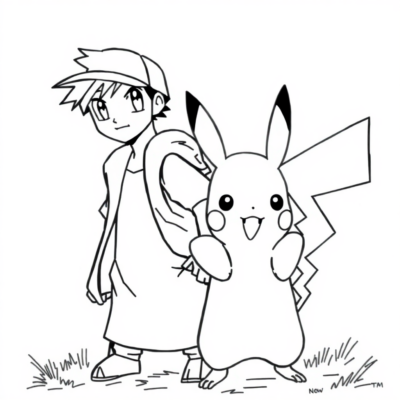 Kolorowanka: POKEMONY – Ash z Pikachu gotowi do walki