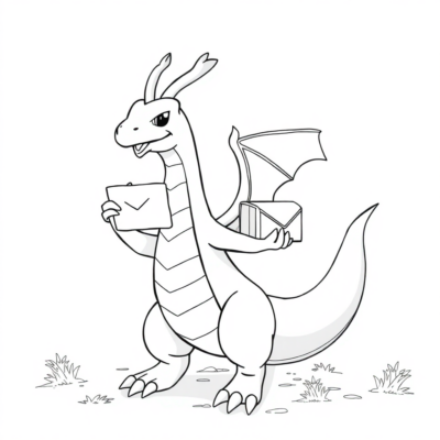 Kolorowanka: POKEMONY – Dragonite dostarcza listy