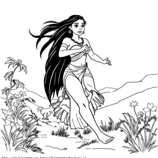 Kolorowanka: Pocahontas biegnie z wiatrem