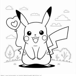 Kolorowanka: Pokemony – Pikachu z balonem w kształcie serca