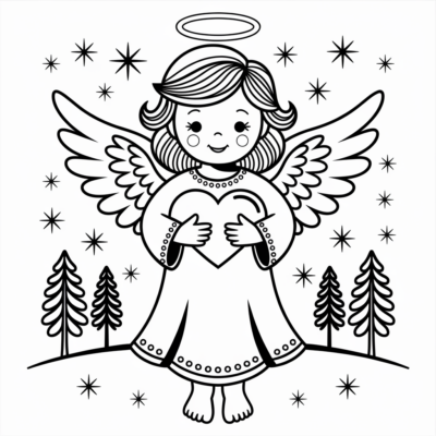Kolorowanka: Religia – Aniołek trzymający serduszko