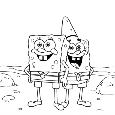 Kolorowanka: SpongeBob – Patrick i SpongeBob na plaży