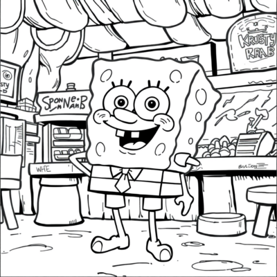 Kolorowanka: SpongeBob – SpongeBob pracuje w Krusty Krab