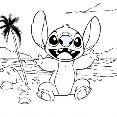 Kolorowanka: Stitch rozrabia na plaży