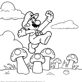 Kolorowanka: Super Mario – Mario skacze po grzybkach