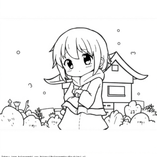 Kolorowanka Dziewczynka Chibi w zimowym szaliku