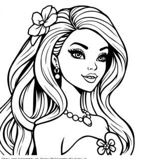Kolorowanka Barbie portret z kwiatkiem