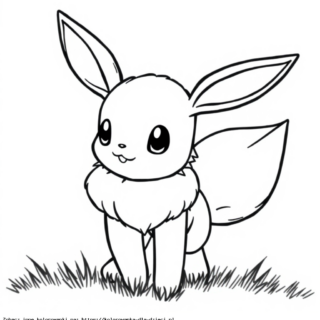 Kolorowanka Eevee stojący na trawie