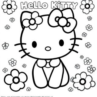 Kolorowanka Hello Kitty wśród kwiatków