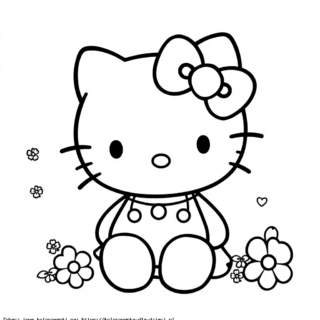 Kolorowanka Hello Kitty siedząca z kwiatkami