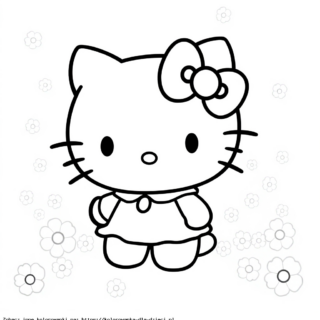 Kolorowanka Hello Kitty stojąca w sukience