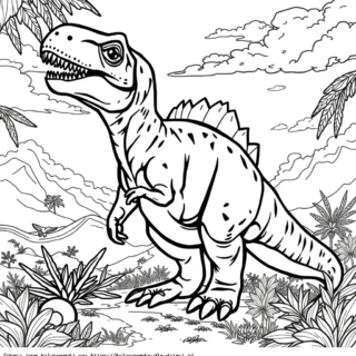 Kolorowanka Dinozaur w prehistorycznym krajobrazie