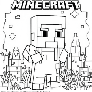Kolorowanka Steve Z Minecraft na łące