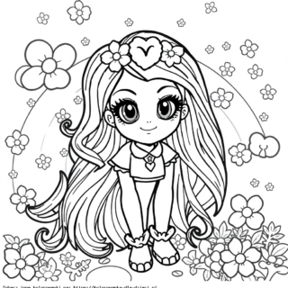 Kolorowanka Dziewczynka Chibi wśród kwiatów