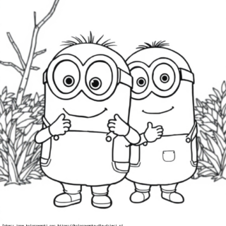 Kolorowanka Minionki razem w zaroślach