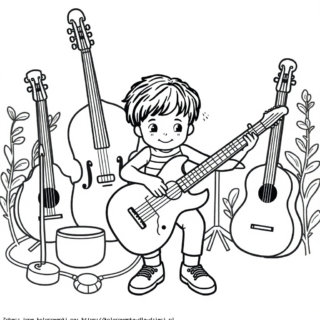 Kolorowanka Chłopiec Z Gitarą
