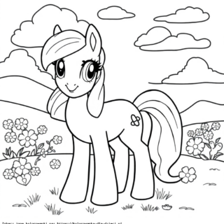 Kolorowanka Kucyk Pony wśród kwiatów
