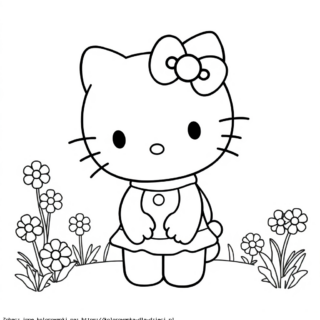 Kolorowanka Hello Kitty wśród kwiatów