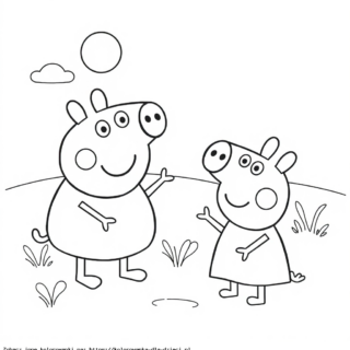 Kolorowanka Świnka Peppa I George na wzgórzu