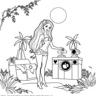 Kolorowanka Barbie pod palmami