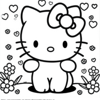 Kolorowanka Hello Kitty wśród serduszek