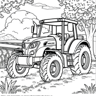 Kolorowanka Traktor Rolniczy przy drzewach
