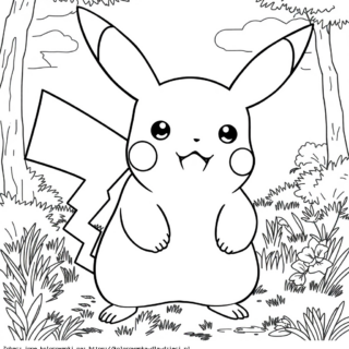 Kolorowanka Pikachu w lesie