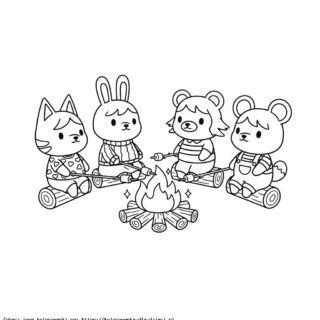 Kolorowanka: Animal Crossing – Mieszkańcy wyspy przy ognisku