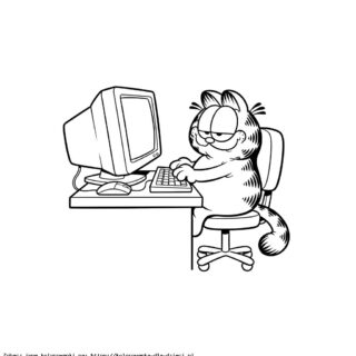 Kolorowanka Garfield przy komputerze