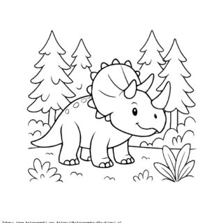 Kolorowanka Triceratops w lesie iglastym