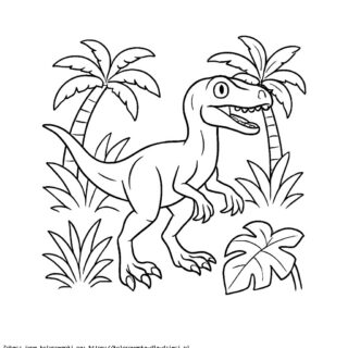Kolorowanka Welociraptor wśród palm