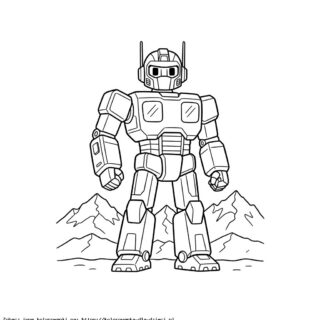 Kolorowanka Optimus Prime w krajobrazie górskim