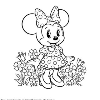 Kolorowanka Myszka Minnie wśród kwiatków
